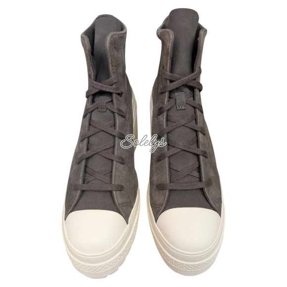 Converse Chuck 70 De Luxe Heel Platform Nubuck Leather Coffee Sneaker Boot 8.5 - Picture 2 of 9